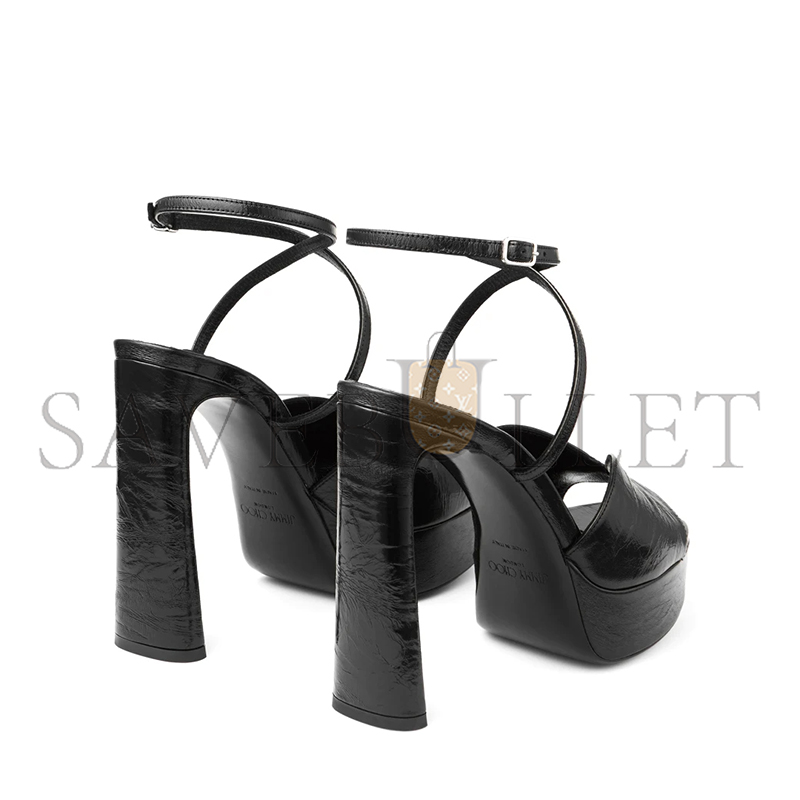 JIMMY CHOO KARLI PLATFORM 125 BLACK METALLIC LEATHER PLATFORM SANDALS KARLIPF125BYK